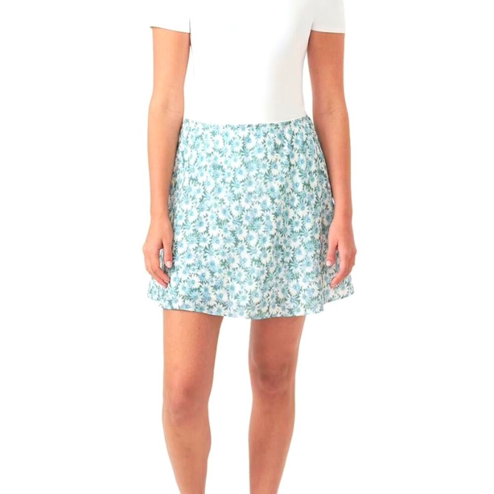 Edited x Hunter McGrady Floral Mini Skirt Green Daisy Print Lined Size Large